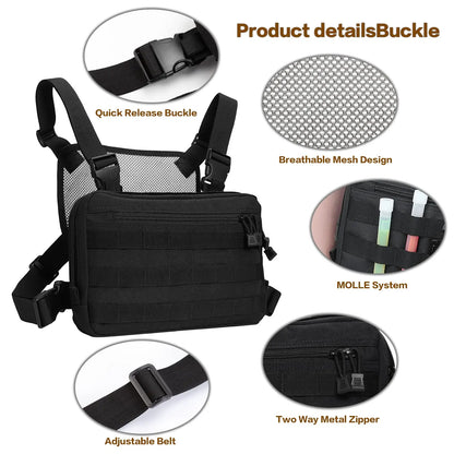 Tactical Chest Rig Molle Chest Rig Bag Chest Rig Airsoft, Radio Chest Harness Holder Holster Vest for Two Way Radio Walkie Talki