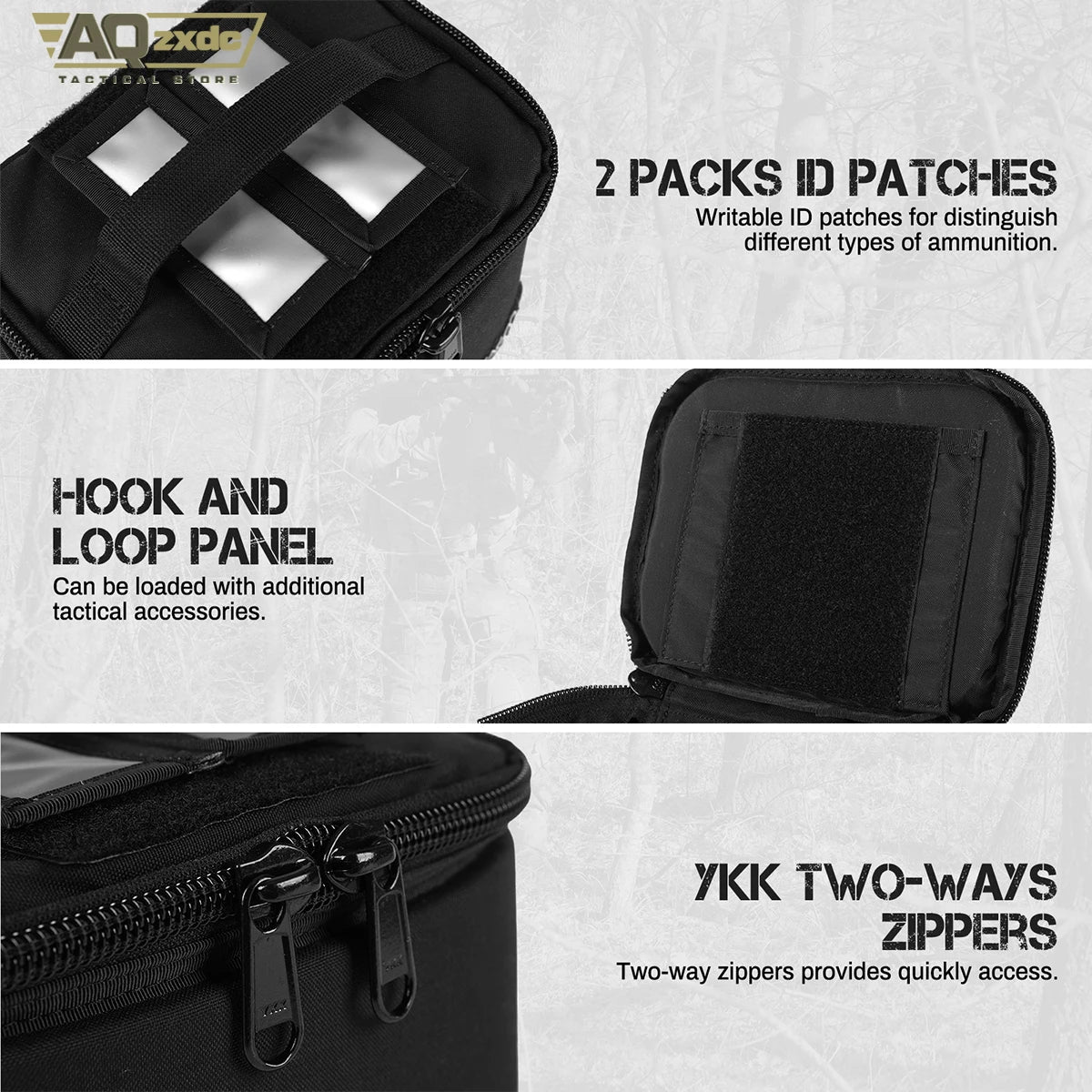 Tactical Ammo Bag, Detachable Inner Space Ammunition Carrier Pouch with ID Patches Ammos Transportation Bag for Pistol Rifle