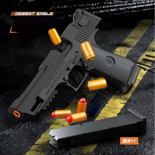 2024 Mechanical Continuous Fire Desert Eagle Pistol Shell Ejection Black Gun Empty Hanging Soft Bullet Blaster Toy Gun Gift